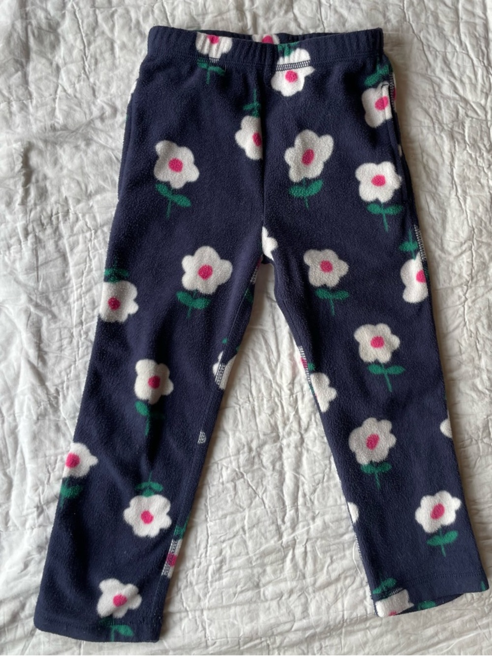 Hanna Andersson Navy Fleece Leggings with White & Pink Floral Print